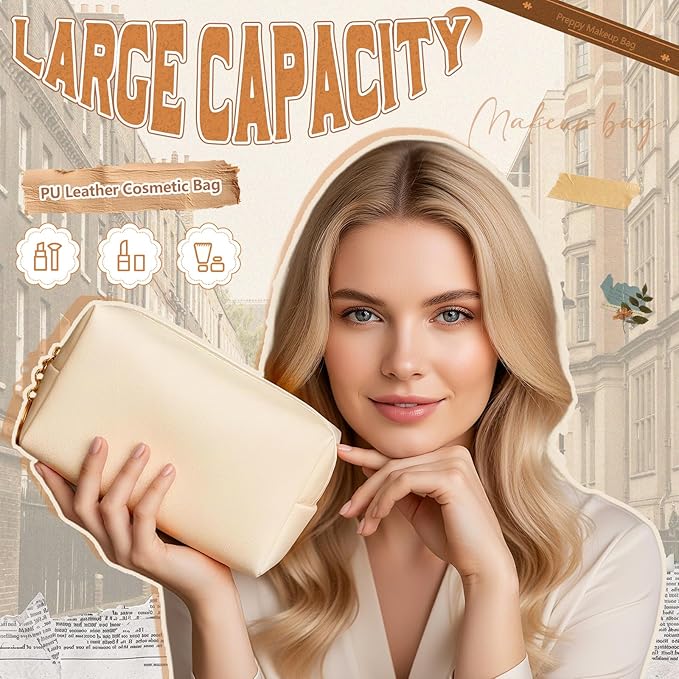 Chunful 24 Pcs Preppy Makeup Bag PU Leather Cosmetic Bag Bulk Makeup Plain Pouch Waterproof Toiletry Purse for Women Traveling Preppy Pencil Case Travel Purse Cosmetic (Brown Series)