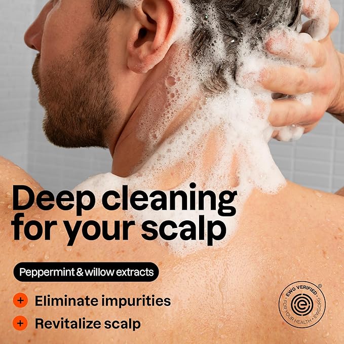 ATTITUDE Men's Shampoo and Conditioner 2-in-1, Volumizing for Thin Hair, With Rosemary and Rice Protein, 97% Natural Origin Ingredients, EWG Verified, Amber & Citrus, 14 Fl Oz