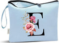 Vavabox A-Z Personalized Makeup Bag, Birthday Gifts for Women Mom, Gifts for Best Friend, Bride Bridesmaid Cosmetic bag (E, Blue)