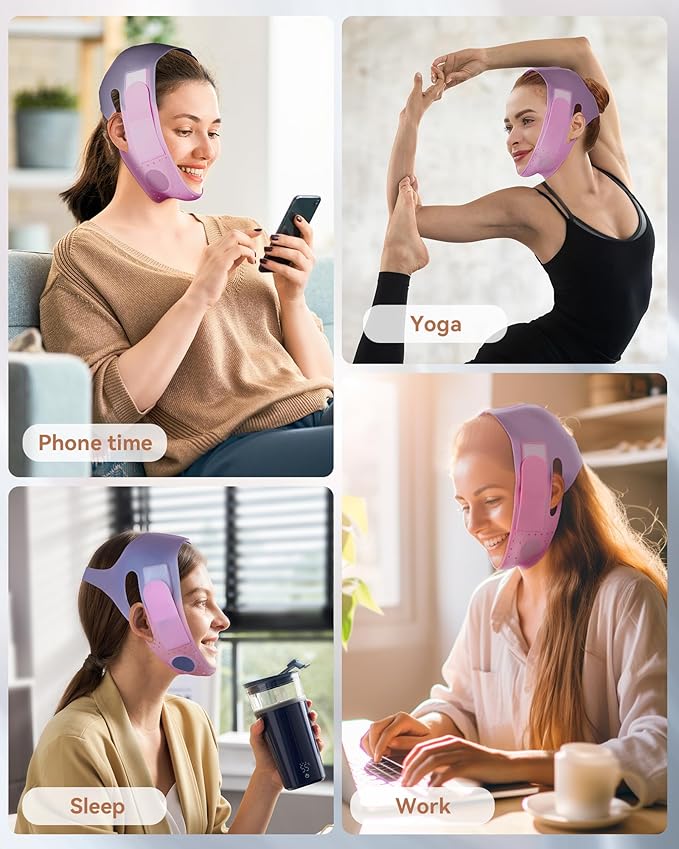 V-Line Sculpting Face Mask – Silicone Chin Strap for Jawline Tightening & Double Chin Reduction (23-27 Inches) (Rosy Mauve)
