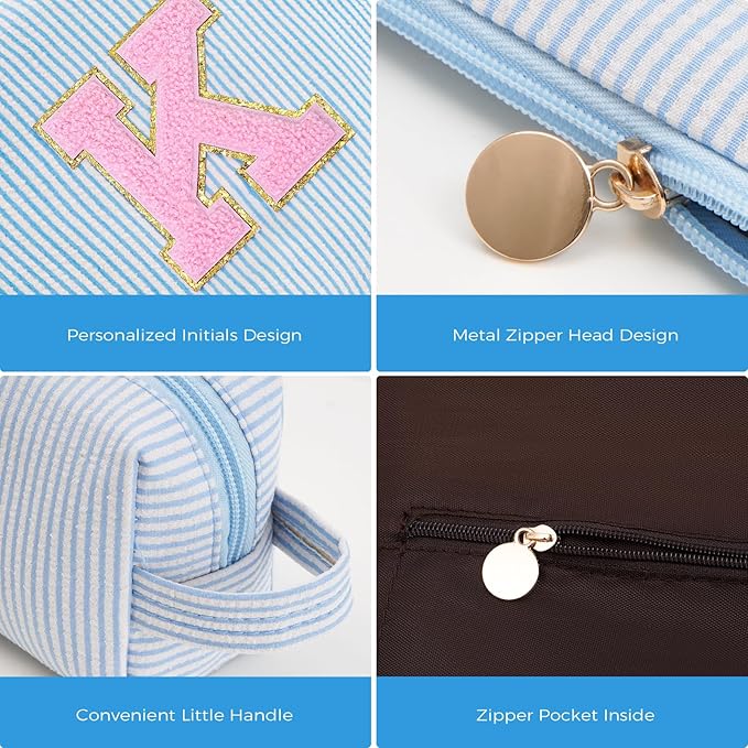 Monogrammed Gifts for Women - Cosmetic Bag for Teen,Initial Cute Makeup Bag Set for Women,Trendy Pouch for Niece Sister Friend Female Her,Birthday Gifts for Daughter - Blue,K