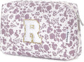 Narwey Birthday Gifts for Teen Girls Kids Women Personalized Initial Floral Makeup Bag Cute Cosmetic Trendy Stuff 6 8 10 11 12 13 14 16 18 Years Old Travel Toiletry Bag (Little Dusty Pink Flower R)