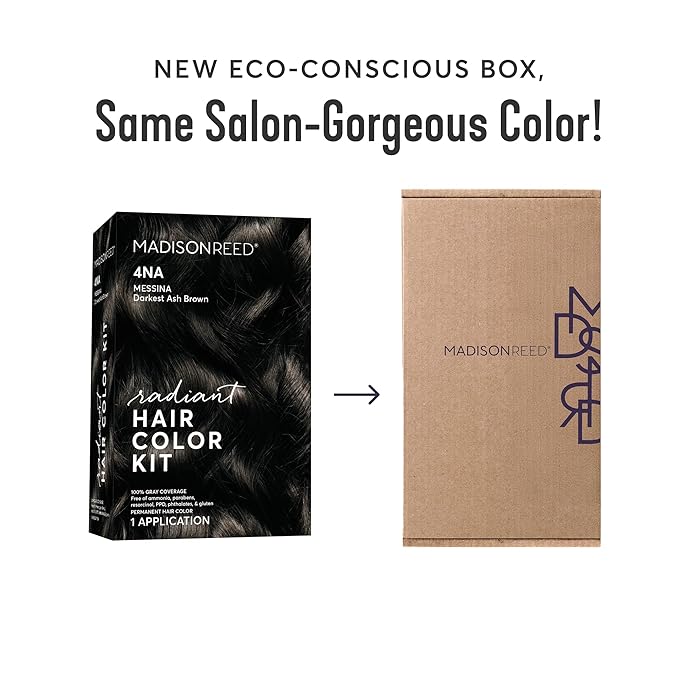 Madison Reed Radiant Hair Color Kit | 4NA Darkest Ash Brown with Cool Smoky Undertones (Messina Brown) for 100% Gray Hair Coverage | Dimensional Permanent Hair Dye | PPD-Free & Ammonia-Free | 1 Pack