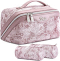 BOYATU Travel Makeup Bag for Women: Large Capacity Make up Bag with Compartments - Vegan Leather Cosmetic Bag set of 3 - Waterproof Toiletry Bag with Handle & Divider(E-1-Purple)