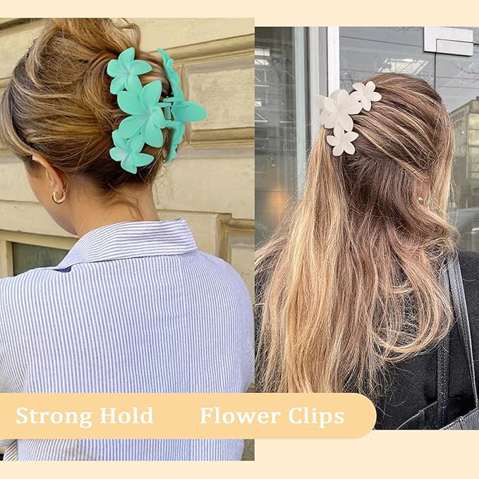 Hawaiian Flower Hair Clips Large Matte Hair Claw for Women Non-Slip Strong Hold Clips for Thick Hair, Hair Accessories for Women and Girls,Light Green,Purple, Pink,White