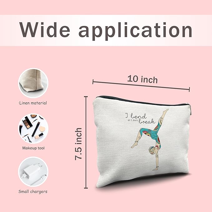 Nogrit Yoga Quotes Makeup Cosmetic Bag,I Bend so I Don't Break Cartoon Tattoo Yoga Dance Girl Makeup Travel Toiletry Bag,Gifts for Yoga Lovers Enthusiasts Meditation Lovers Girls Women