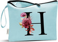 Vavabox A-Z Personalized Makeup Bag, Birthday Gifts for Women Mom, Gifts for Best Friend, Bride Bridesmaid Cosmetic bag (H, Green)