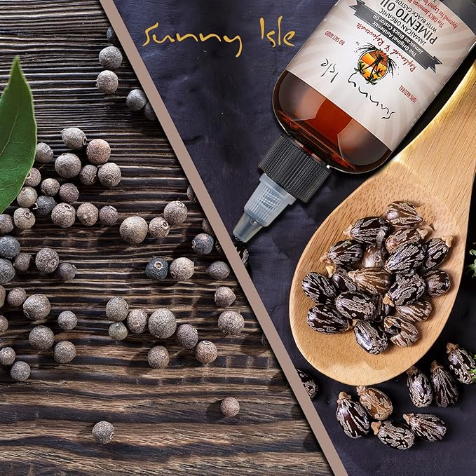 Sunny Isle Jamaican Organic Pimento Oil with Black Castor Oil 4oz | Formulated to Nourish the Scalp, Condition and Strengthen Hair | Traditional Body Rub for Muscle Pain