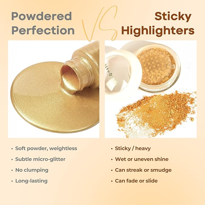 BEPHOLAN Highlighter Powder,High Gloss Glitter,Sparkling Powder Makeup for Face and Body - High-Pigment Shimmer Makeup, Long-Lasting & Buildable（Gilded Gleam）