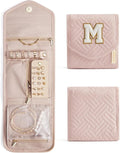 BAGSMART Travel Jewelry Organizer Case M Initial Foldable Jewelry Roll for Journey Rings, Necklaces, Earrings, Bracelets,Mini,Letter M,Soft Pink