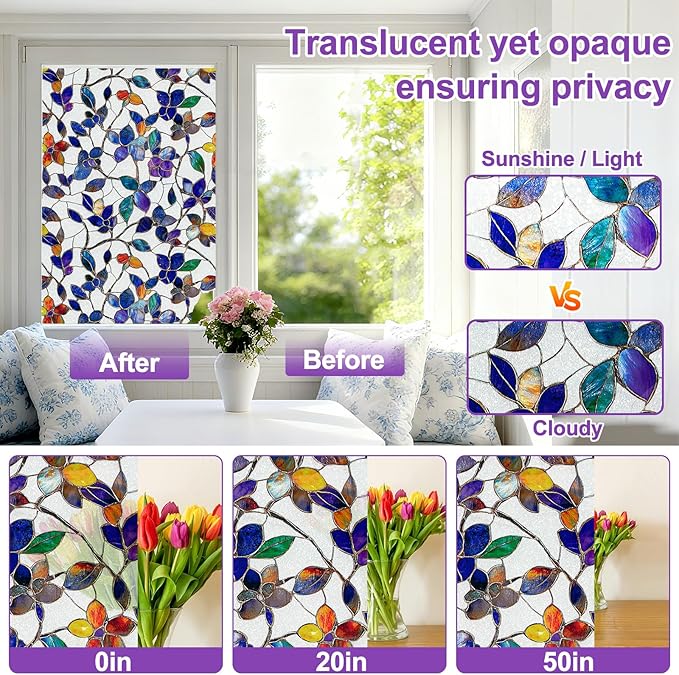 Window Privacy Film Stained Glass Window Film Frosted Window Film Window clings Non-Adhesive Reusable Decorative for Home Removable (Purple Frosted, 23.6 X 78.7 in)
