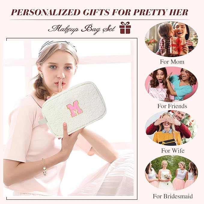 for Christmas Day Gifts, Travel Makeup Bag for Women, Initial Make Up Bag Set for 6 7 8 9 10 11 12 13 Years Old Kids Tween Girls, Large Cosmetic Skincare Bags for Birthday Gifts, White B