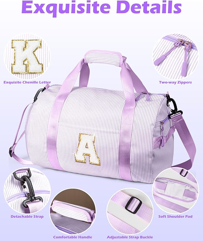 Gift for Teenager, Girls Travel Duffle Bag, Kids Initial Overnight Duffel Bags with Shoe Compartment, Personalized Dance Bag with Cosmetic Pouch, Teen Girl Gifts Trendy Stuff (Letter A)