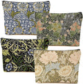 4 Packs Vintage Flowers Makeup Bag Floral Cosmetic Bag Friend Friendship Gifts for Women Girls Bestie Daughter Grandma Botanical Travel Organizer Zipper Pouch Christmas Thanksgiving Birthday Gifts