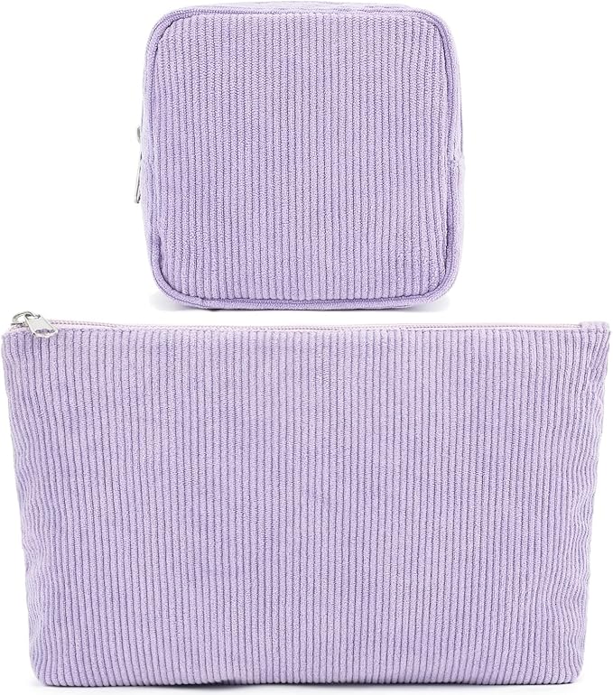 Corduroy Makeup Bag, Travel Cosmetic Bag Organizer Toiletry Bag Make Up Bags with Zipper & Compartments for Women Girls, 2PCS