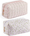 Makeup Bag Travel Cosmetic Bag for Women Girls, Zipper Make Up Pouch, Floral Flowers Toiletry Organizer Makeup, Portable Storage Cosmetic Travel Cloth Bag (Pink+Purple Floral)
