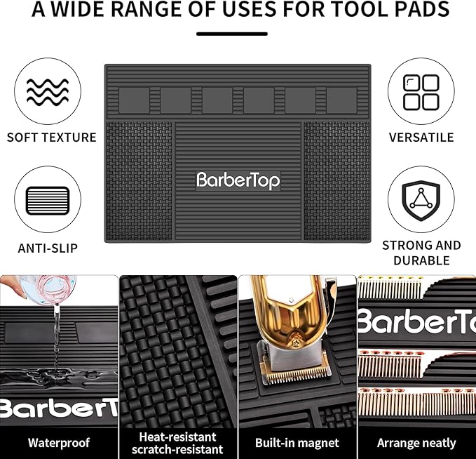 Magnetic Mat 19x12.5 Inch 6 Slots Barber Tray Hairdressing Electric Clippers Storage Mat Salon Table Tools Nonslip Cushion Heat Resistant Pad for Clippers Scissors Combs for Barbershop Salon, Home