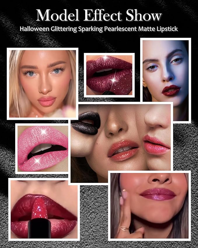 White Diamond Glitter Matte Lipstick, Gothic Shiny Lip Gloss, Sparkling High Pigment Longlasting Waterproof Smudgeproof Non-Stick Lipstick, Shimmer Lip Blam for Stage,Cosplay, Party Makeup-01