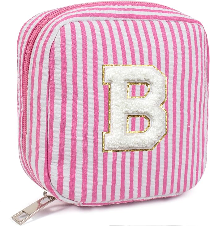 LETGO Birthday Gifts for Mom - Initial Cute Pink Makeup Bag Pouch Gifts for Niece Sister Friend Female Her Mom | Birthday Gifts for Women Daughter | Cosmetic Travel Case Weekend Bag