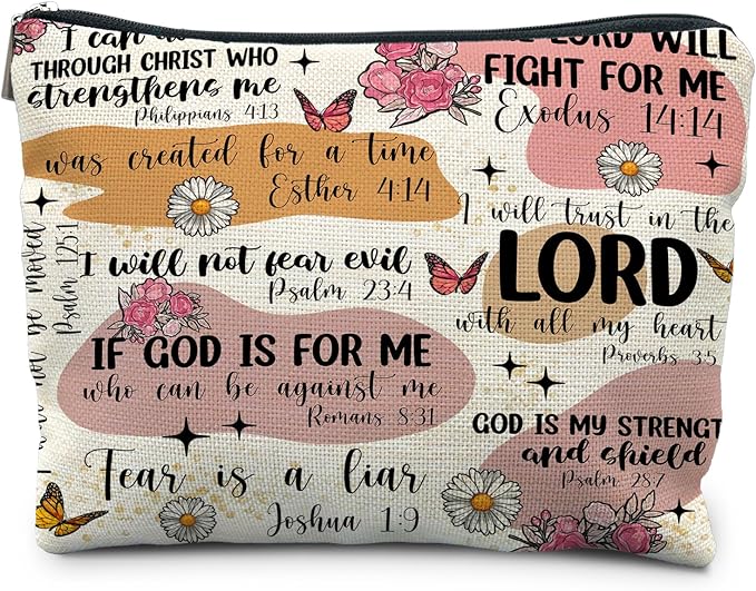 Bible Verse Scripture Christian Makeup Bag, Bible Study Supplies for Women, Faith Gifts, Religious Accessories