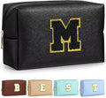 TOPEAST Monogrammed Gifts for Women, Preppy Makeup Bag Small Cosmetic Bag Travel Toiletry Bag, Personalized Birthday Gift for Girl, Wedding Bridal Shower Gifts for Bridesmaids (Black M)