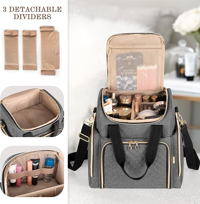 LUXJA Travel Makeup Bag with 2 Removable Cases, Cosmetic Bag with Multiple Storage Sections (Patent Pending), Gray