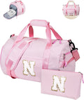 Gift for Teenage Girl, Girls Travel Duffle Bag, Kids Initial Overnight Bags with Shoe Compartment, Personalized Weekender Bag with Makeup Pouch, Dance Recital Gifts for Daughter (Letter N)