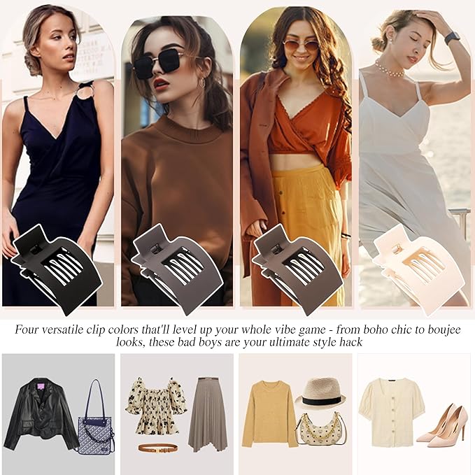 Velscrun Flat Hair Clips for Women Girls, Coffee Color Lay Flat Claw Clips, Strong Hold Large Hair Clip for Thick Hair, French Duck Billed Hair Jaw Claw Clip, Non Slip Grip for Daily Styling