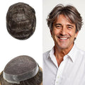 Toupee for Men French Lace Center Human Hair Replacement Systems Lace Center Hair Piece Mens Toupee Hair Units for Man V-Looped Male Hair Prosthesis 7"X9" #330 Dark Brown with 30% Gray