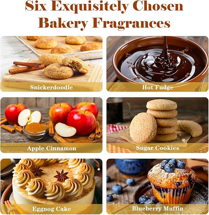 AmaKane Bakery Fragrance Oils, Fall Essential Oils for Diffuser, Candle Making, Soap Scents- Apple Cinnamon, Sugar Cookies, Snickerdoodle, Eggnog Cake, Blueberry Muffin, Hot Fudge, 6x10ml