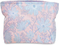 STARDW Aesthetic Floral Makeup Bag Cute Small Cosmetic Bags for Women Girls, Travel Toiletry Bag Large Capacity Zipper Makeup Pouch, Purse Organizer Pouches (Gentle Blue Pink)