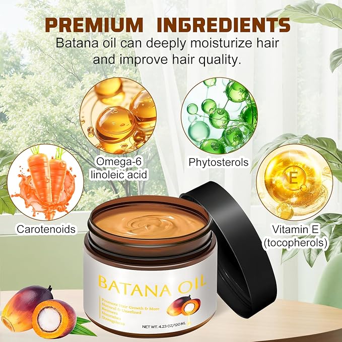 100% Natural Raw Batana Oil for Hair Growth,Dr Sebi Hair Growth Oil From Honduras,Unrefined Hair Oil,Natural and Pure,Prevents Hair Loss and Promotes Hair Thickness for Men and Women（2 Bottles）