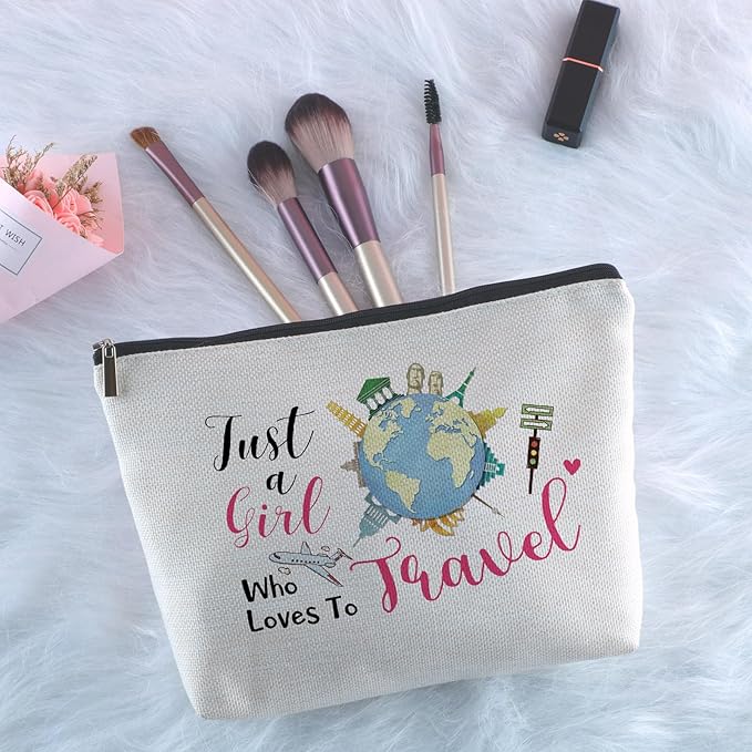 Travel Lover Gifts Zipper Makeup Bag - Travel Cosmetic Bag for Women, Best Friends, Sister - Unique Birthday Gifts