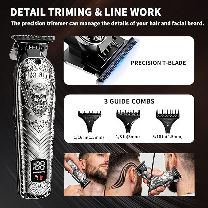 Professional Cordless Mens Hair Clippers & Beard Trimmer and Electric Shavers Kits & Sets,Metal Hair Clippers Cutting Grooming Kit with Long Battery Life for Family Barber Use (Gray)