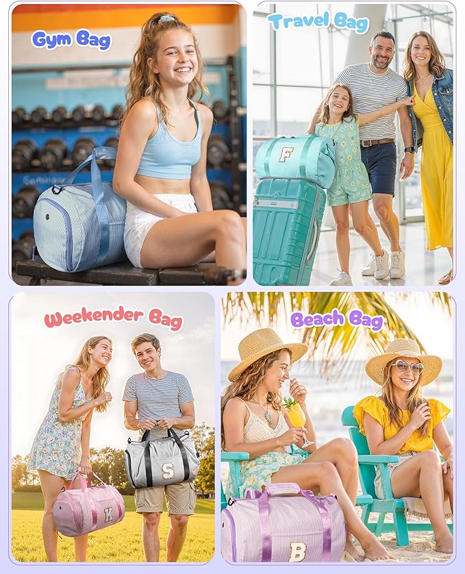 Gift for Teenager, Girls Travel Duffle Bag, Kids Initial Overnight Duffel Bags with Shoe Compartment, Personalized Dance Bag with Cosmetic Pouch, Teen Girl Gifts Trendy Stuff (Letter A)
