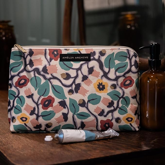 Large Canvas Zipper Pouch, Vintage Inspired Pencil Case for Adults, Travel Toiletry Bag, Small Pouch Bag for Supplies, Makeup or Toiletries (Bloomsbury)