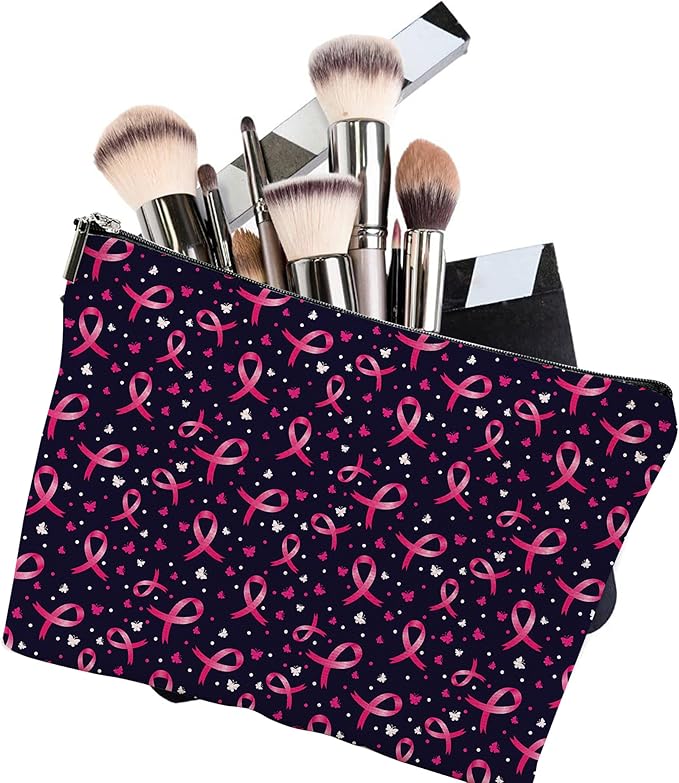 Pink Ribbons Cosmetic Bag Mini Portable Travel Toiletry Bag Organizer Makeup Brushes Aesthetic Accessories Waterproof Storage Bag for Women