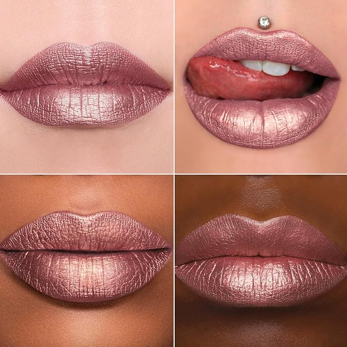 MAKI YIKA 3Pc Metallic Lipstick Long Lasting Pink Brown Nude Glitter Lipsticks High Shine Lipstick No Smudge No Transfer Liquid Lip Gloss (Pink/Nude/Brown)