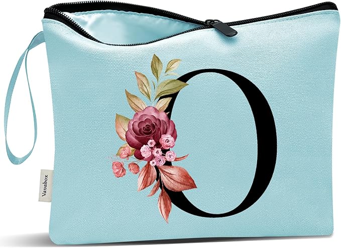 Vavabox A-Z Personalized Makeup Bag, Birthday Gifts for Women Mom, Gifts for Best Friend, Bride Bridesmaid Cosmetic bag (O, Green)