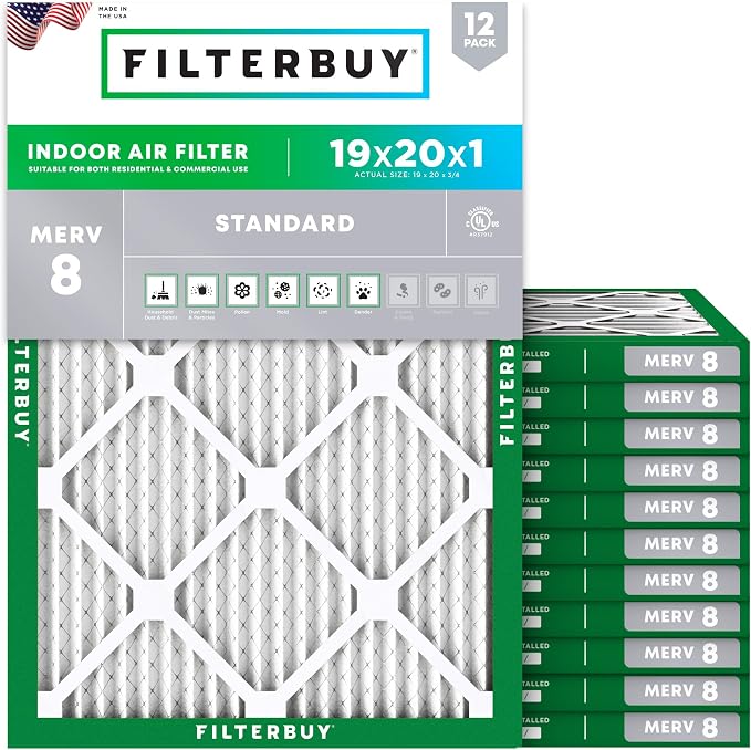 Filterbuy 19x20x1 Air Filter MERV 8 Essential Dust & Allergy Defense, by Filterbuy