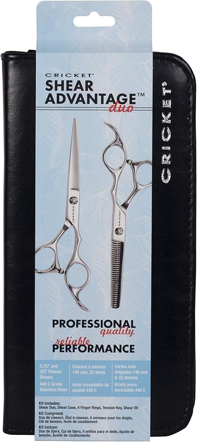 Cricket Shear Advantage Duo Professional Stylist 5.75" & 32T Stainless Steel Hair Cutting Scissors and Hair Thinning Shears Set, Value Set with Case and Accessories