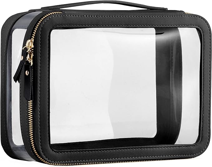 Large Clear Makeup Bag for Women, Portable Travel Makeup Bag Organizer Waterproof Toiletry Bag Cute Makeup Bags Cosmetic Bag Makeup Pouch, Black
