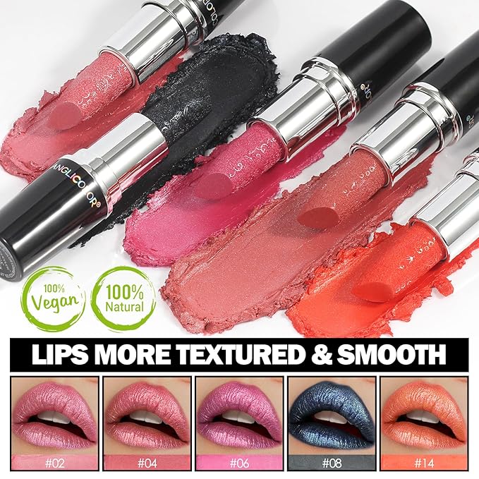 Anglicolor Glitter Metallic Pink Lipstick,High Impact Lipcolor,Lightweight Hydrating Formula Smooth and Non-Sticky,Rose Lipstick For Women,Full-Coverage Lip Makeup (04 BLUSH WINES, 4g)