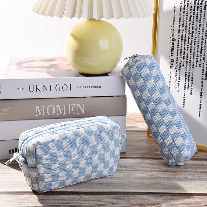 SOIDRAM Checkered Cosmetic Bag and Makeup Brush Storage Bag - Large Capacity Travel Toiletry Organizer