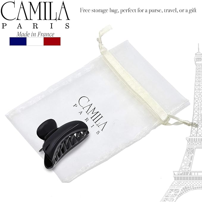 Camila Paris MP2 French Hair Clip for Women, Girls Hair Claw Jaw. Black, Fashion Durable and Styling Hair Accessories for Women, No Spring Grip Link System, Strong Hold No Slip, Made in France