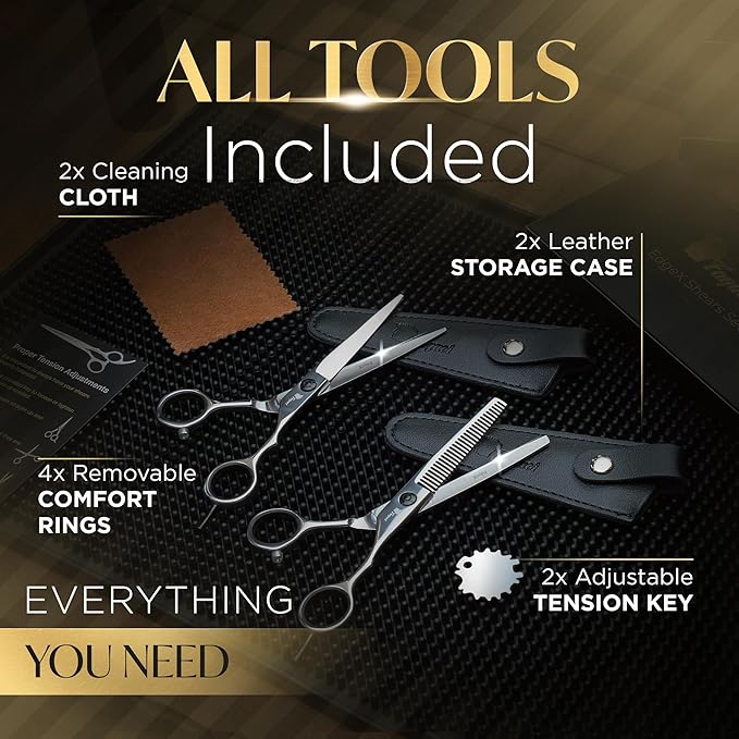 Fagaci Hair Cutting Scissors Set 6" Razor-Sharp, Professional Hair Scissors with Precise Cut and No Snag, Thinning Shears for Haircutting, Lasting Sharpness and Durable Steel Haircut Barber Shears