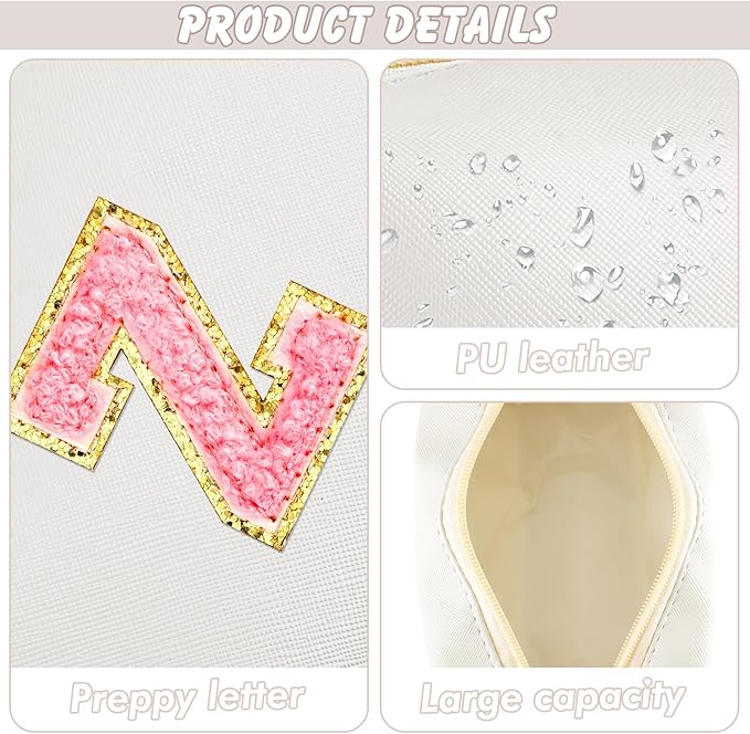 Initial Makeup Bag Personalized Preppy Travel Small Cosmetic Bag Cute PU White Chenille Letter Makeup Pouch for Purse Waterproof Zippered Toiletry Organizer for Women Girls Kids Friends (Z)