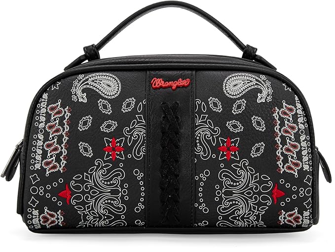 Montana West Wrangler Makeup Bag for Women Small Cosmetic Toiletry Bags Western Paisley Make Up Pouch Durable Cute Travel Purse, Black