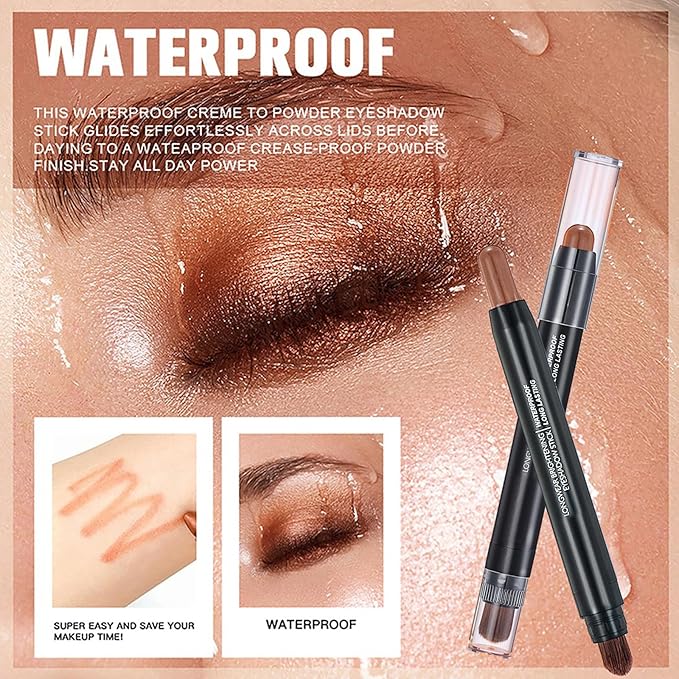 Deep Blue Dual Ended Eyeshadow Stick 12 Colors Matte and Shimmer Waterproof Long Lasting Creamy Eyeshadow Pencil for Smokey Eye Natural Everyday Makeup