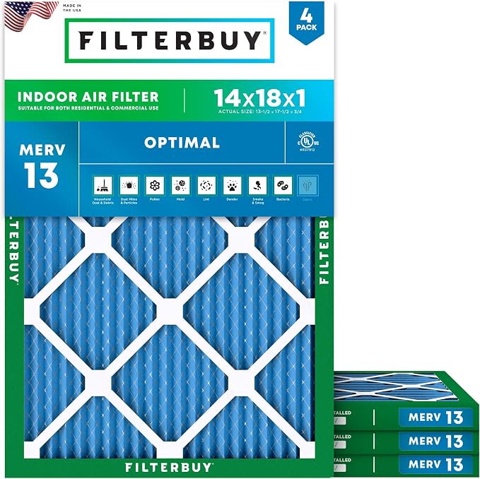 Filterbuy 14x18x1 Air Filter MERV 13 Optimal Smoke & Allergy Defense, by Filterbuy